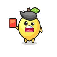lemon cute mascot as referee giving a red card vector