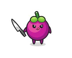 cute mangosteen mascot as a psychopath holding a knife vector