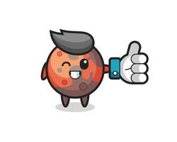 cute mars with social media thumbs up symbol vector