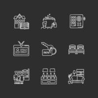 Renting chalk white icons set on black background vector