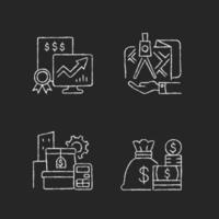 Assets management chalk white icons set on dark background vector