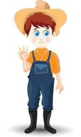 Cute farm boy isolated on white kids Cartoon vector