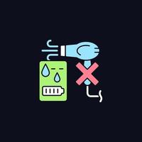 No hair dryer if powerbank wet RGB color label icon for dark theme vector