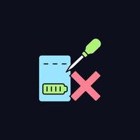Dont puncture powerbank RGB color manual label icon for dark theme vector