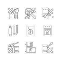 Portable charger care linear manual label icons set vector