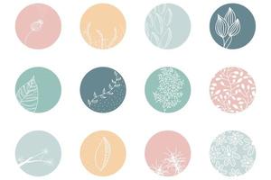 Highlight cover set, abstract floral botanical icons for social media vector