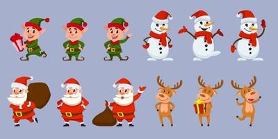 Big set of Christmas characters in different poses. vector