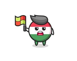 hungary flag badge character as line judge putting the flag up vector