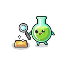 lab beakers character is checking the authenticity of the gold bullion vector
