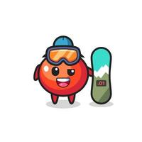 Ilustración de personaje de tomate con estilo snowboard vector