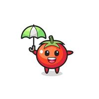 cute tomato illustration holding an umbrella vector