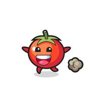 the happy tomato cartoon with running pose vector