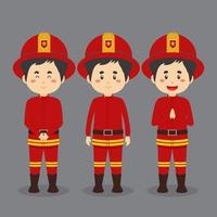 personaje de bomberos con varias expresiones. vector