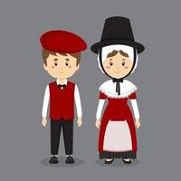 Couple Character Wearing Wales National Dress