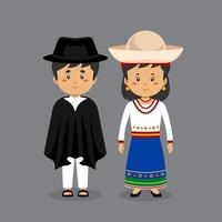 personaje de pareja con traje nacional de ecuador vector