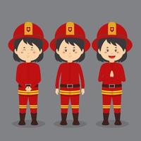 personaje de bomberos con varias expresiones. vector