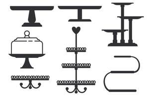 Set of cake stands in flat icon style. trays for fruit and dessert vector