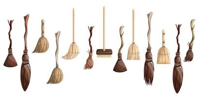 Vector image of a set of stylized brooms