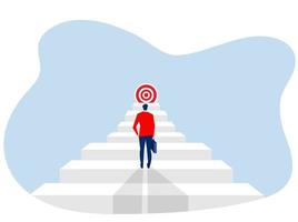 Businessmen move up the ladder to the goal in the form of a target. vector