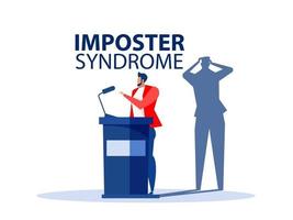 Imposter syndrome man standing her present profile with fear shadow vector