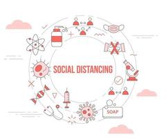 social physical distancing concept with icon set template banner vector