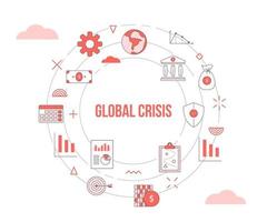 concepto de crisis global con banner de plantilla de conjunto de iconos vector