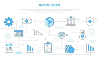 concepto de crisis global con banner de plantilla de conjunto de iconos vector