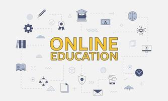 online education concept with icon set with big word vector