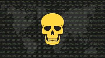 global attack ransomware skull with binary code background vector