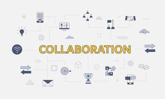 business collaboration concept with icon set with big word vector