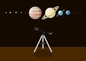 explorar el planeta con varios tipos de planeta y telescopio vector