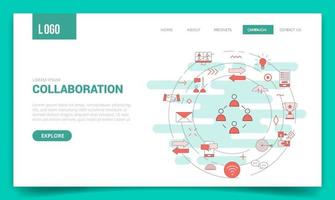 collaboration concept with circle icon for website template vector
