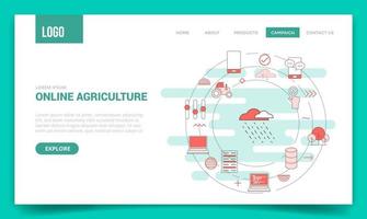 concepto de agricultura en línea con icono de círculo para plantilla de sitio web vector