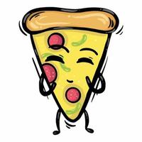 hand drawn pizza slice mascot hand drawn cartoon vector illustration