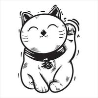 black and white maneki neko lucky cat statue vector illustration