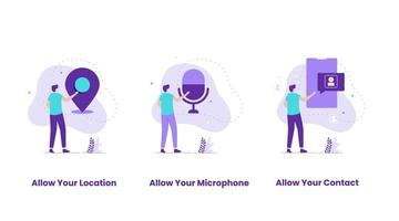Flat design set of Allow location,  microphone, contact vector