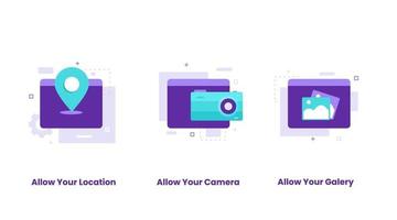 Flat design set of Allow location, camera, gallery vector
