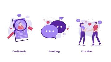 Flat design of online dating illustration set vector