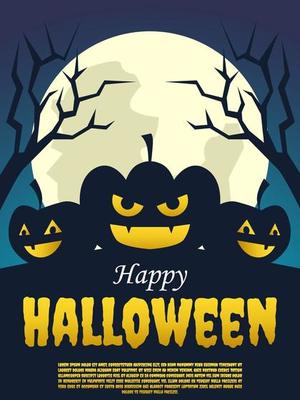 halloween poster template design with pumpkin ghost.