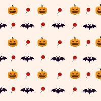 pumpkin ghost, candy and bat cartoon pattern background design vector