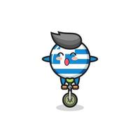 The cute greece flag character is riding a circus bike vector