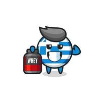 the muscular greece flag character is holding a protein supplement vector