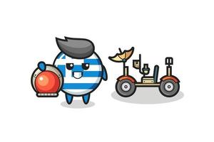 the cute greece flag as astronaut with a lunar rover vector