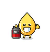the muscular honey drop character is holding a protein supplement vector