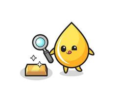 honey drop character is checking the authenticity of the gold bullion vector