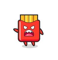 cute french fries cartoon in a very angry pose vector