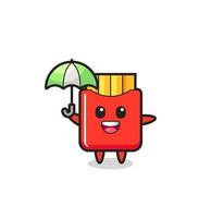 cute french fries illustration holding an umbrella vector