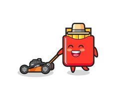 illustration of the french fries character using lawn mower vector