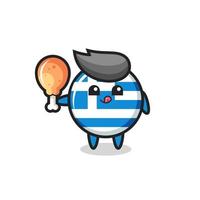 greece flag cute mascot is eating a fried chicken vector