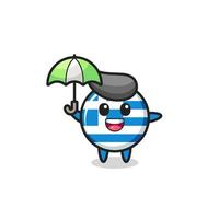 cute greece flag illustration holding an umbrella vector